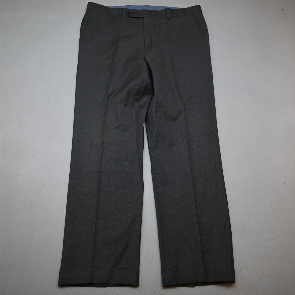 Samuelsohn 34x30 Gray Super 120s Wool Flat Front Straight Cuffed Dress Pants